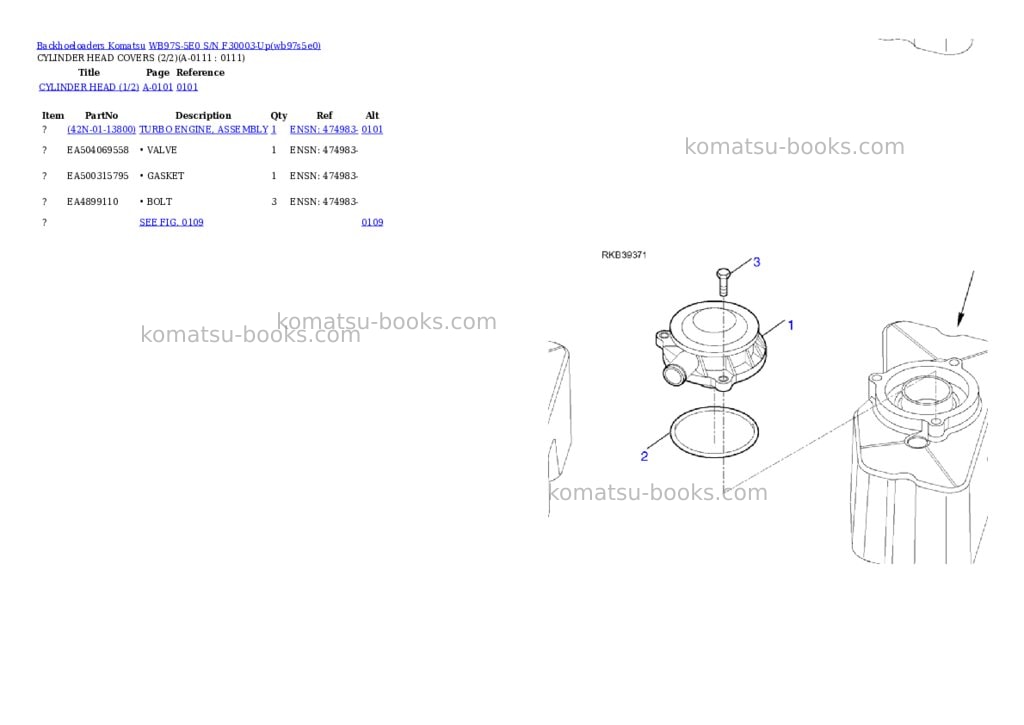 Komatsu wb97s-5e0 s/n f30003-up Parts catalog cover Page 3 Komatsu wb97s-5e0 s/n f30003-up Parts catalog cover Page 3
