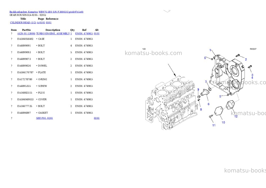Komatsu wb97s-5e0 s/n f30003-up Parts catalog cover Page 9 Komatsu wb97s-5e0 s/n f30003-up Parts catalog cover Page 9