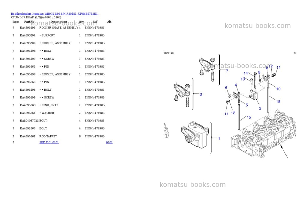 Komatsu WB97S-5E0 S/N F30451- UP Parts catalog cover