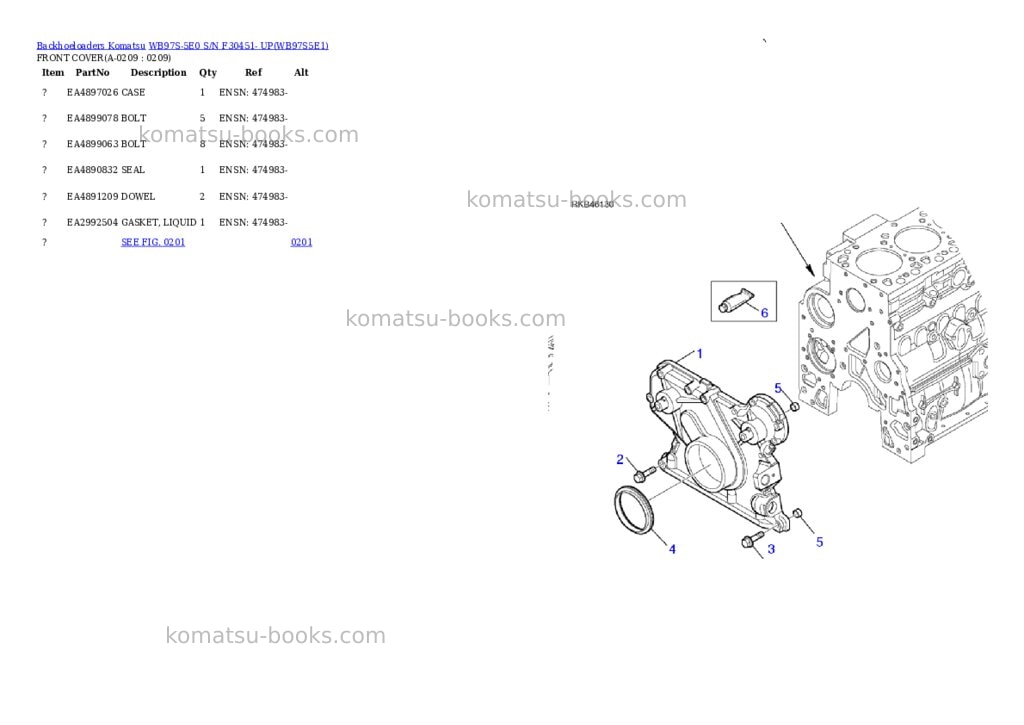 Komatsu WB97S-5E0 S/N F30451- UP Parts catalog cover Page 10