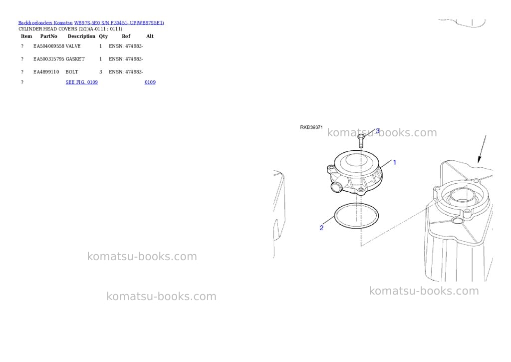 Komatsu WB97S-5E0 S/N F30451- UP Parts catalog cover Page 3