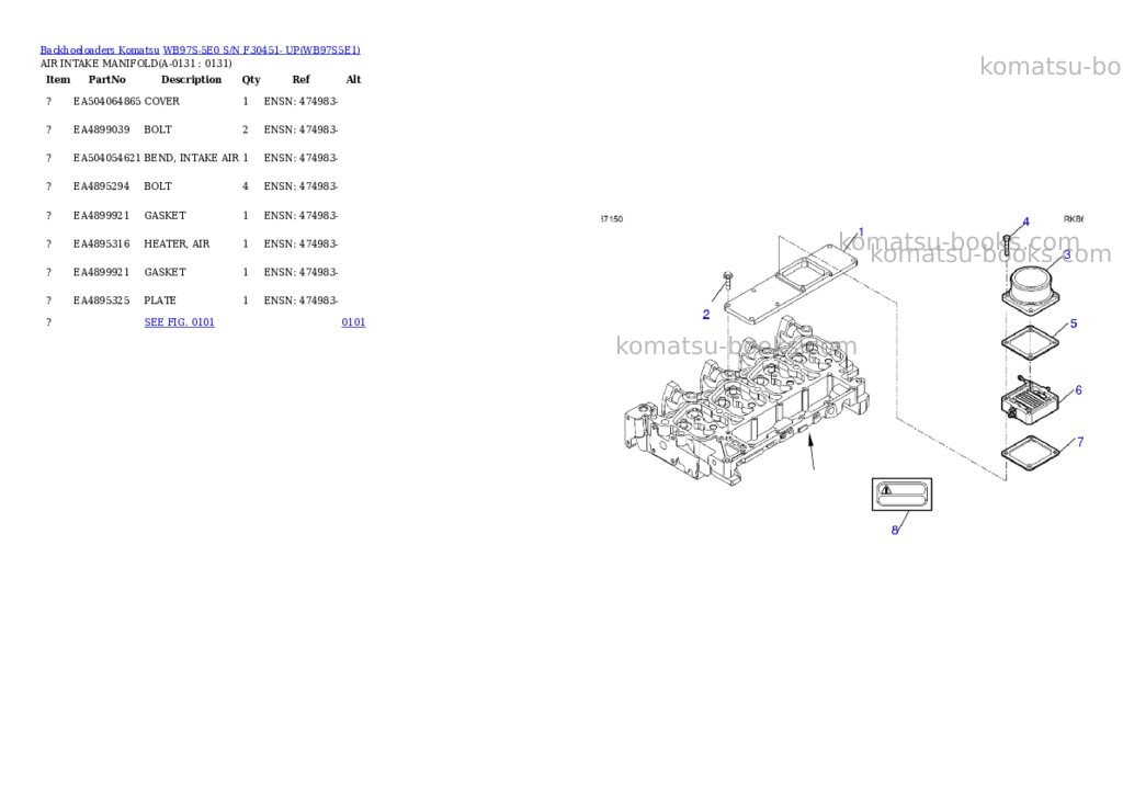 Komatsu WB97S-5E0 S/N F30451- UP Parts catalog cover Page 4