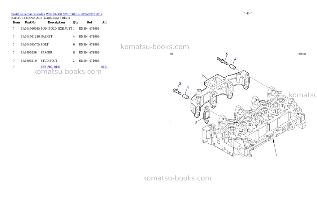 Komatsu WB97S-5E0 S/N F30451- UP Parts catalog cover Page 5