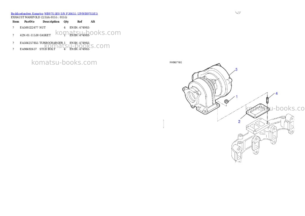 Komatsu WB97S-5E0 S/N F30451- UP Parts catalog cover Page 6