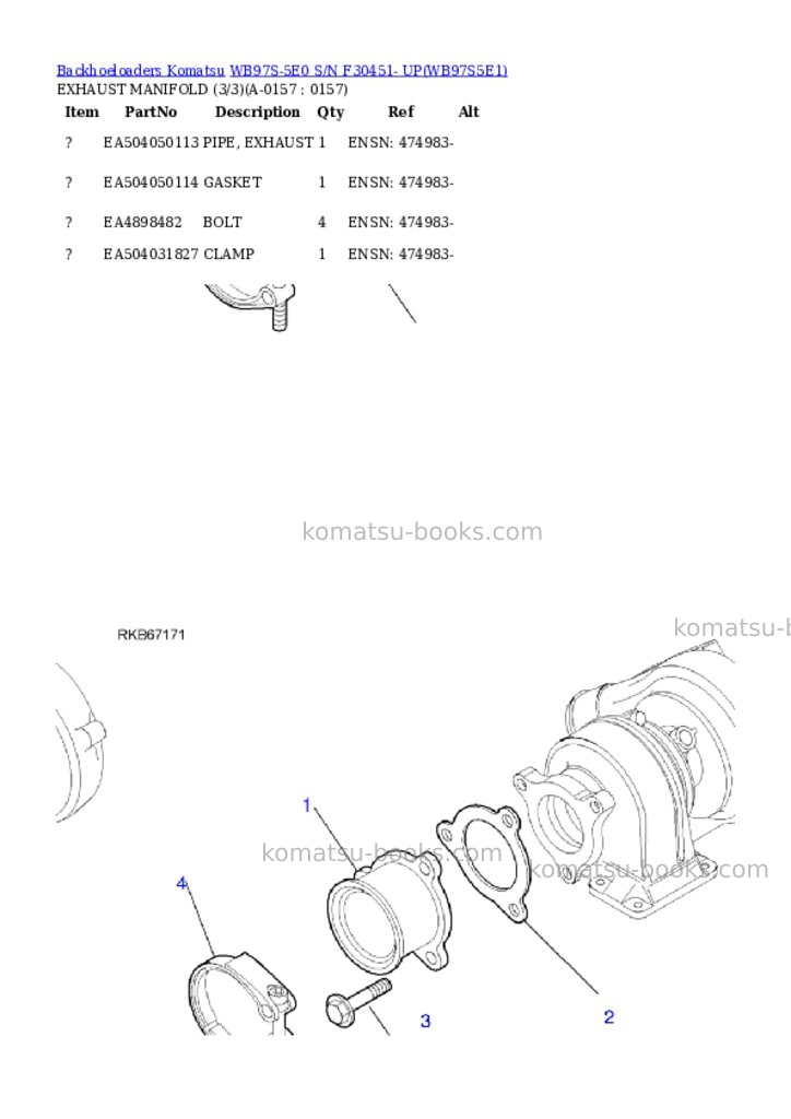 Komatsu WB97S-5E0 S/N F30451- UP Parts catalog cover Page 7