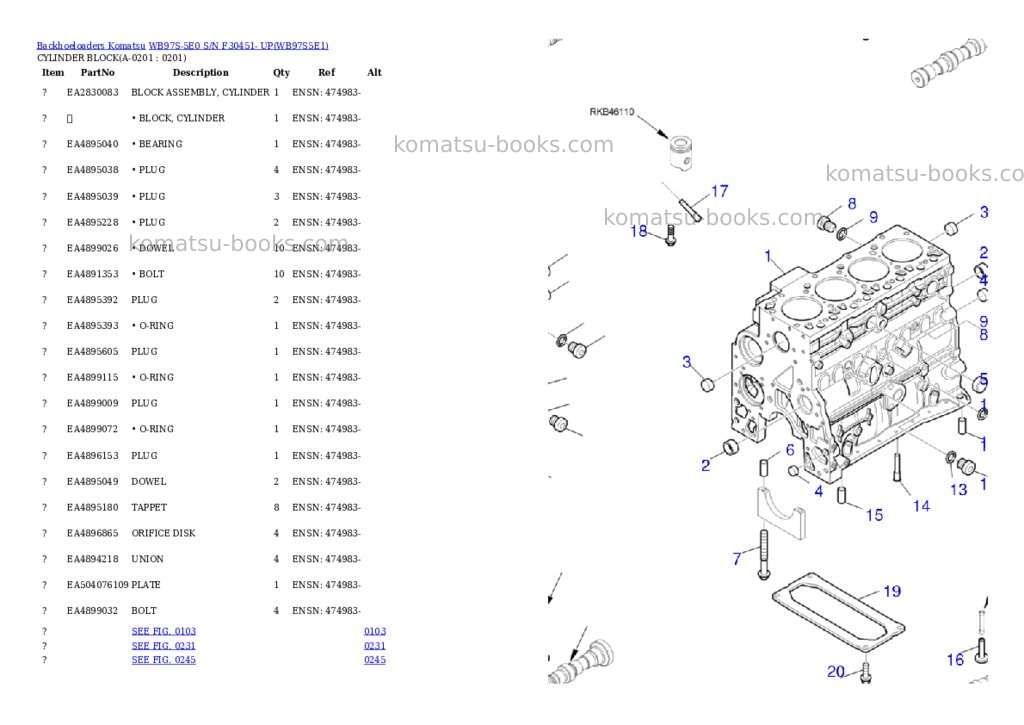 Komatsu WB97S-5E0 S/N F30451- UP Parts catalog cover Page 8