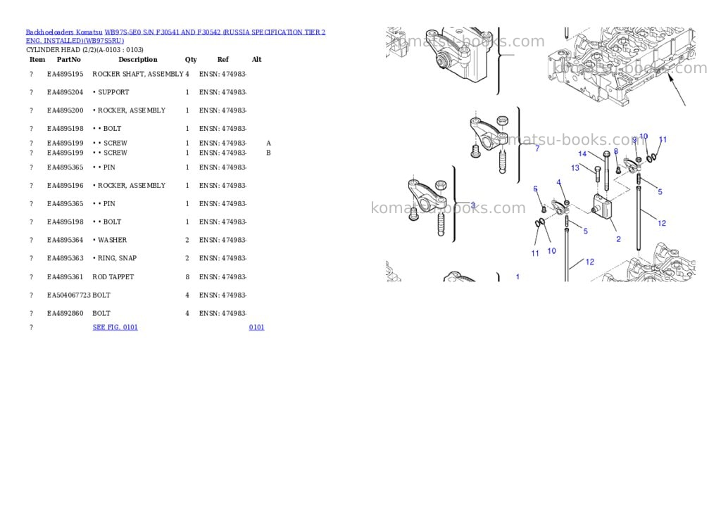 Komatsu wb97s-5e0 s/n f30541 and f30542 russia tier 2 eng. installed Parts catalog cover Komatsu wb97s-5e0 s/n f30541 and f30542 russia tier 2 eng. installed Parts catalog cover