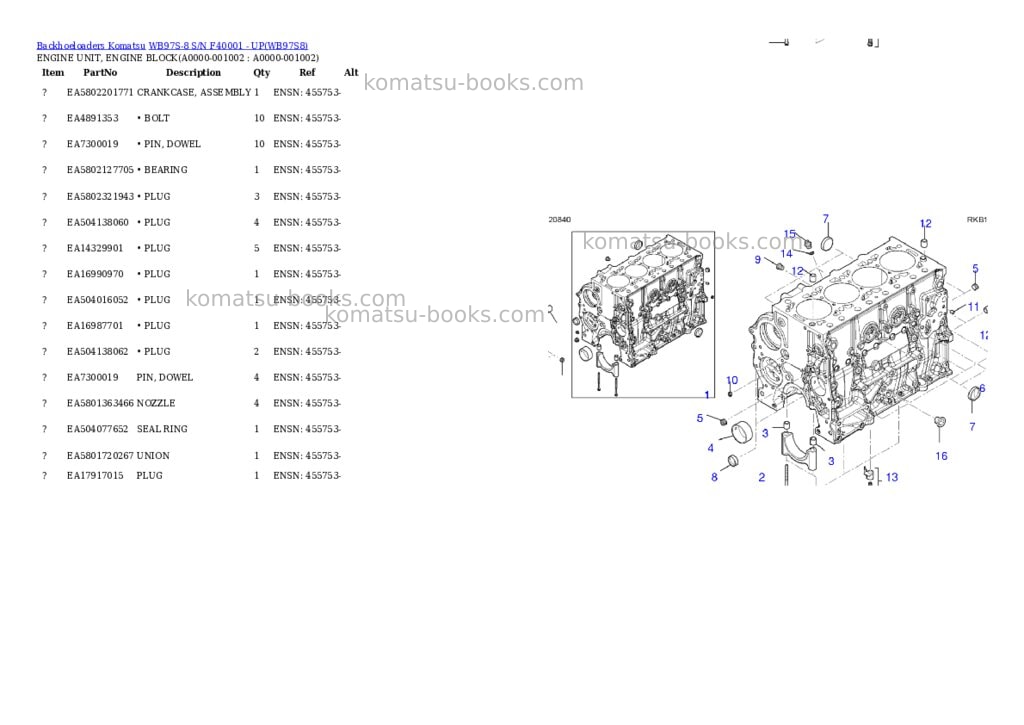 Komatsu WB97S-8 S/N F40001 - UP Parts catalog cover Komatsu WB97S-8 S/N F40001 - UP Parts catalog cover