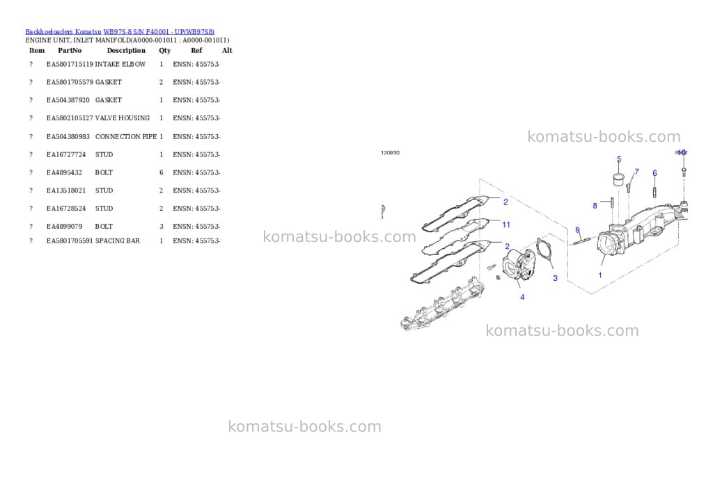 Komatsu WB97S-8 S/N F40001 - UP Parts catalog cover Page 10 Komatsu WB97S-8 S/N F40001 - UP Parts catalog cover Page 10