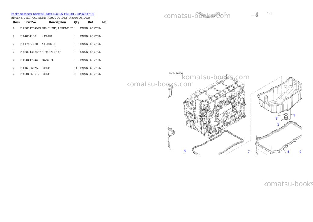 Komatsu WB97S-8 S/N F40001 - UP Parts catalog cover Page 2 Komatsu WB97S-8 S/N F40001 - UP Parts catalog cover Page 2