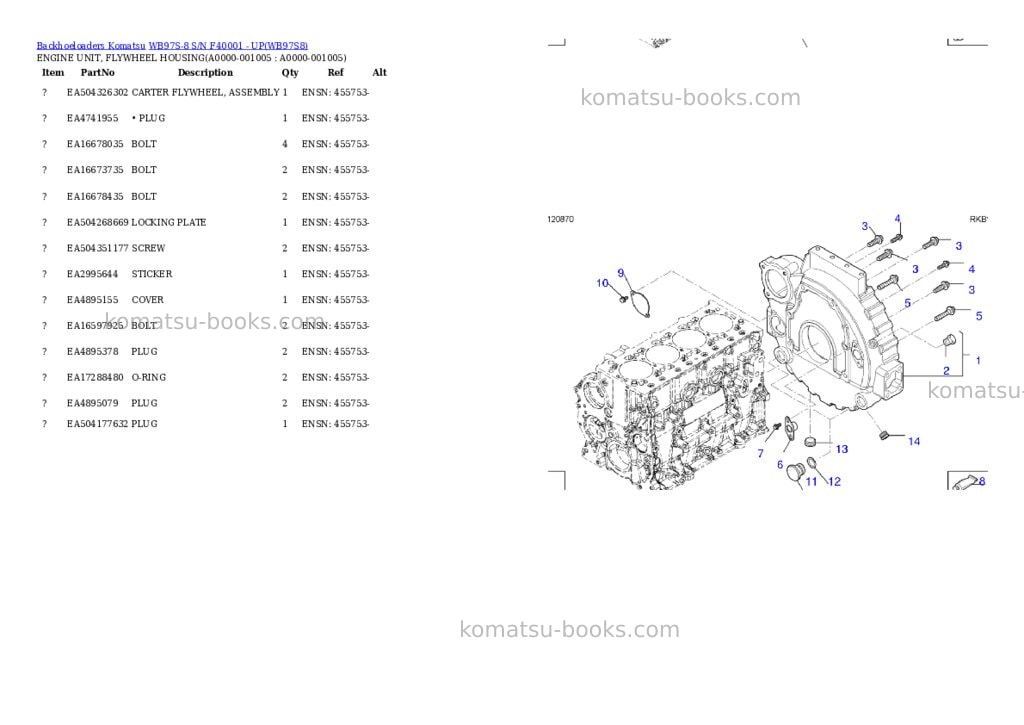 Komatsu WB97S-8 S/N F40001 - UP Parts catalog cover Page 4 Komatsu WB97S-8 S/N F40001 - UP Parts catalog cover Page 4