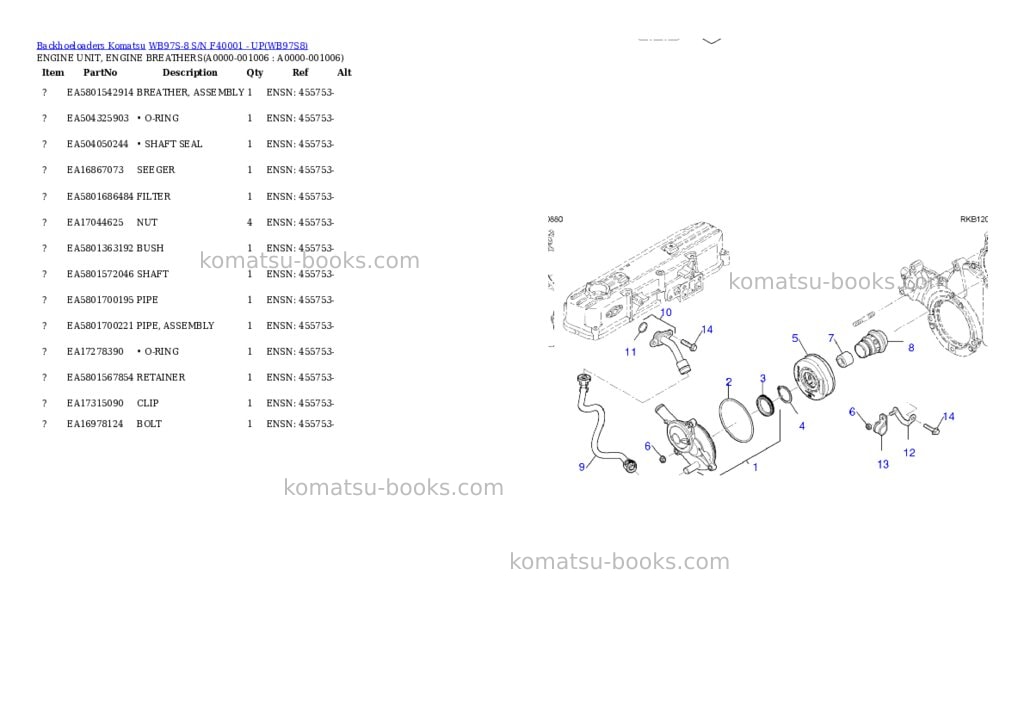 Komatsu WB97S-8 S/N F40001 - UP Parts catalog cover Page 5 Komatsu WB97S-8 S/N F40001 - UP Parts catalog cover Page 5