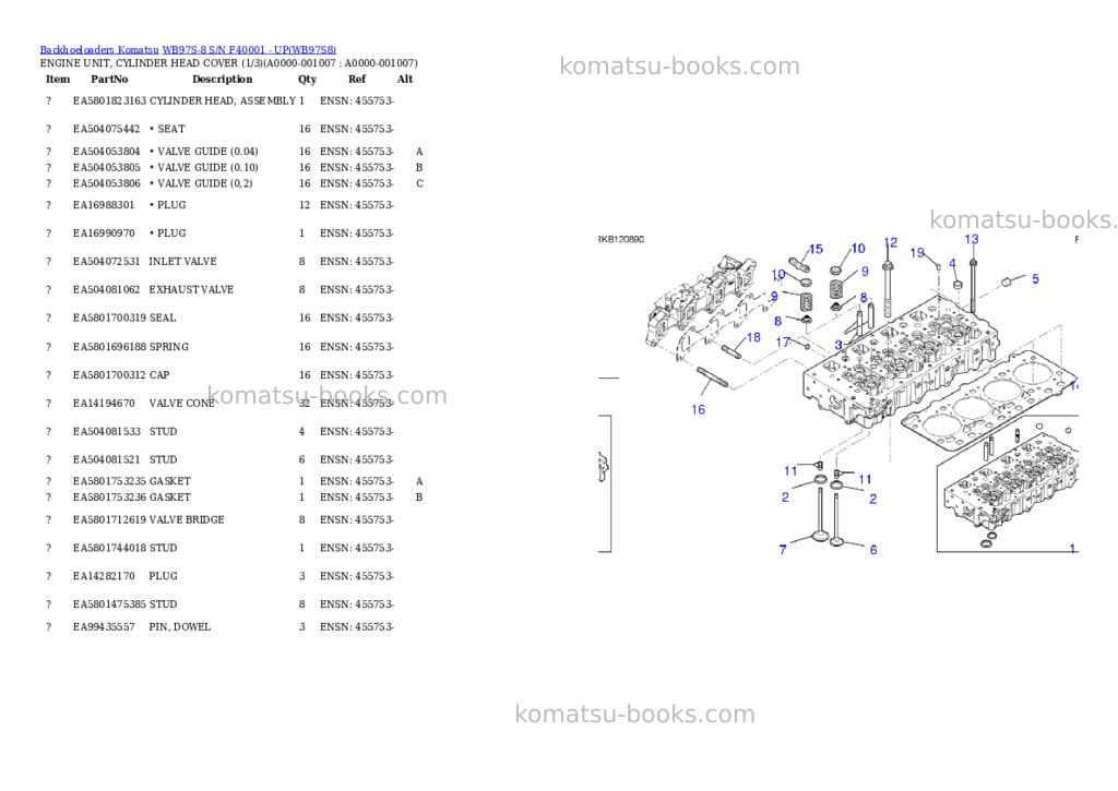 Komatsu WB97S-8 S/N F40001 - UP Parts catalog cover Page 6 Komatsu WB97S-8 S/N F40001 - UP Parts catalog cover Page 6