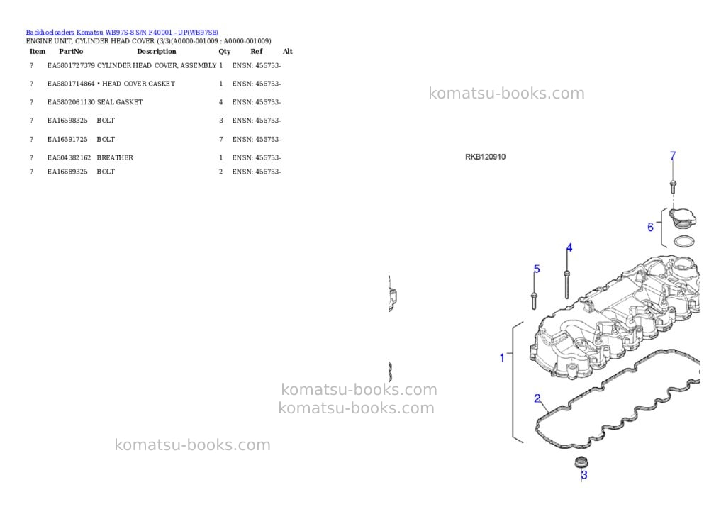 Komatsu WB97S-8 S/N F40001 - UP Parts catalog cover Page 8 Komatsu WB97S-8 S/N F40001 - UP Parts catalog cover Page 8