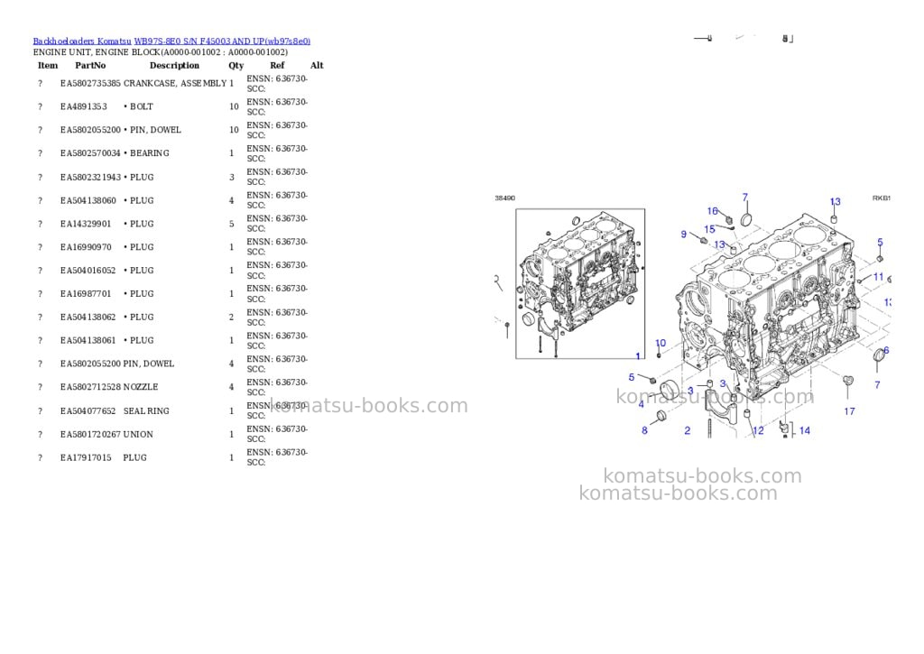 Komatsu WB97S-8E0 S/N F45003 AND UP Parts catalog cover