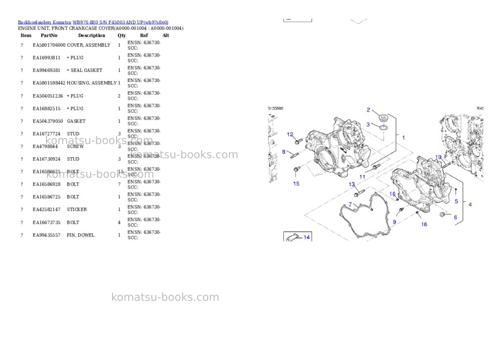 Komatsu WB97S-8E0 S/N F45003 AND UP Parts catalog cover Page 3