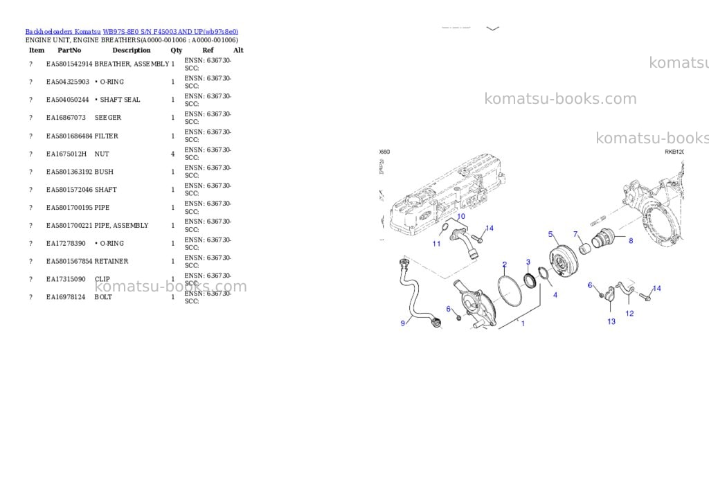 Komatsu WB97S-8E0 S/N F45003 AND UP Parts catalog cover Page 5