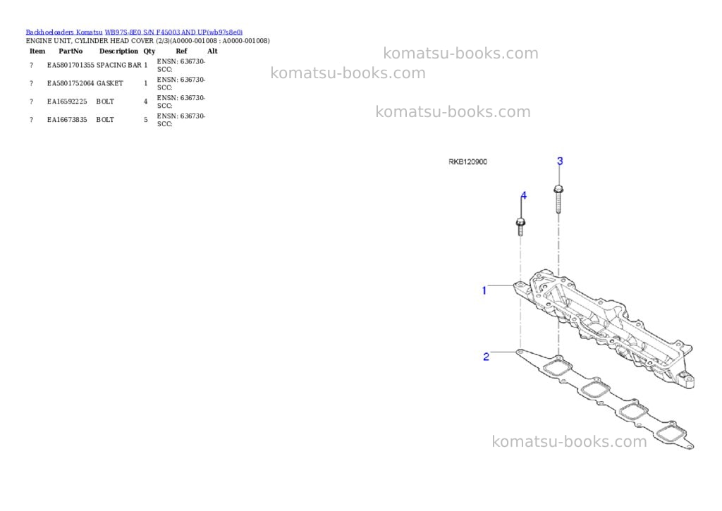 Komatsu WB97S-8E0 S/N F45003 AND UP Parts catalog cover Page 7