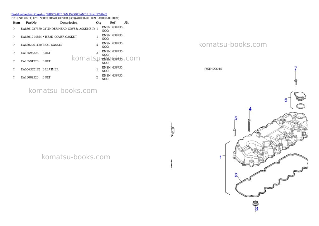 Komatsu WB97S-8E0 S/N F45003 AND UP Parts catalog cover Page 8