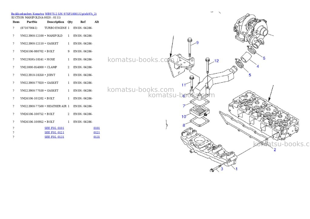Komatsu wb97s-2 s/n 97sf10001-up Parts catalog cover Komatsu wb97s-2 s/n 97sf10001-up Parts catalog cover