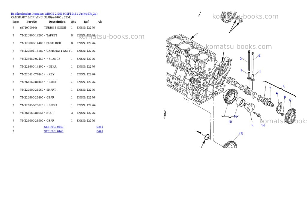 Komatsu wb97s-2 s/n 97sf10431-up Parts catalog cover