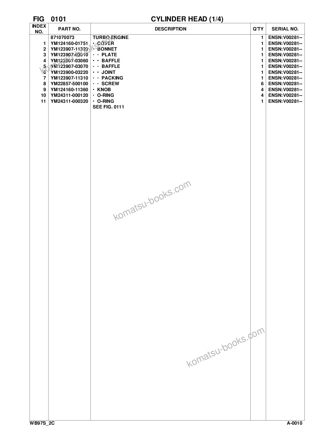 Komatsu wb97s-2 s/n 97sf11205-up Parts catalog cover Page 4