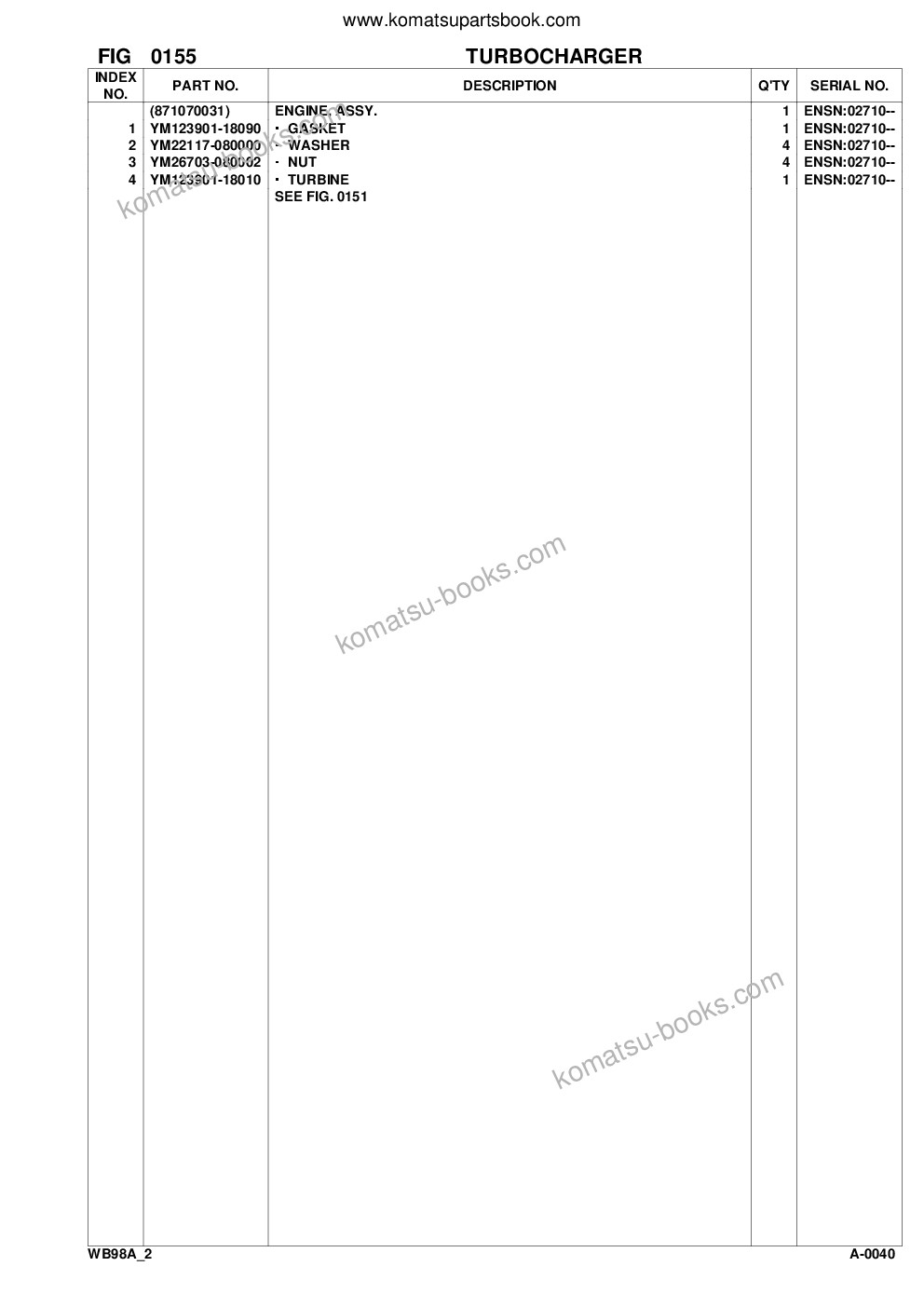 Komatsu wb98a-2 s/n wb98f20001-up Parts catalog cover Page 10