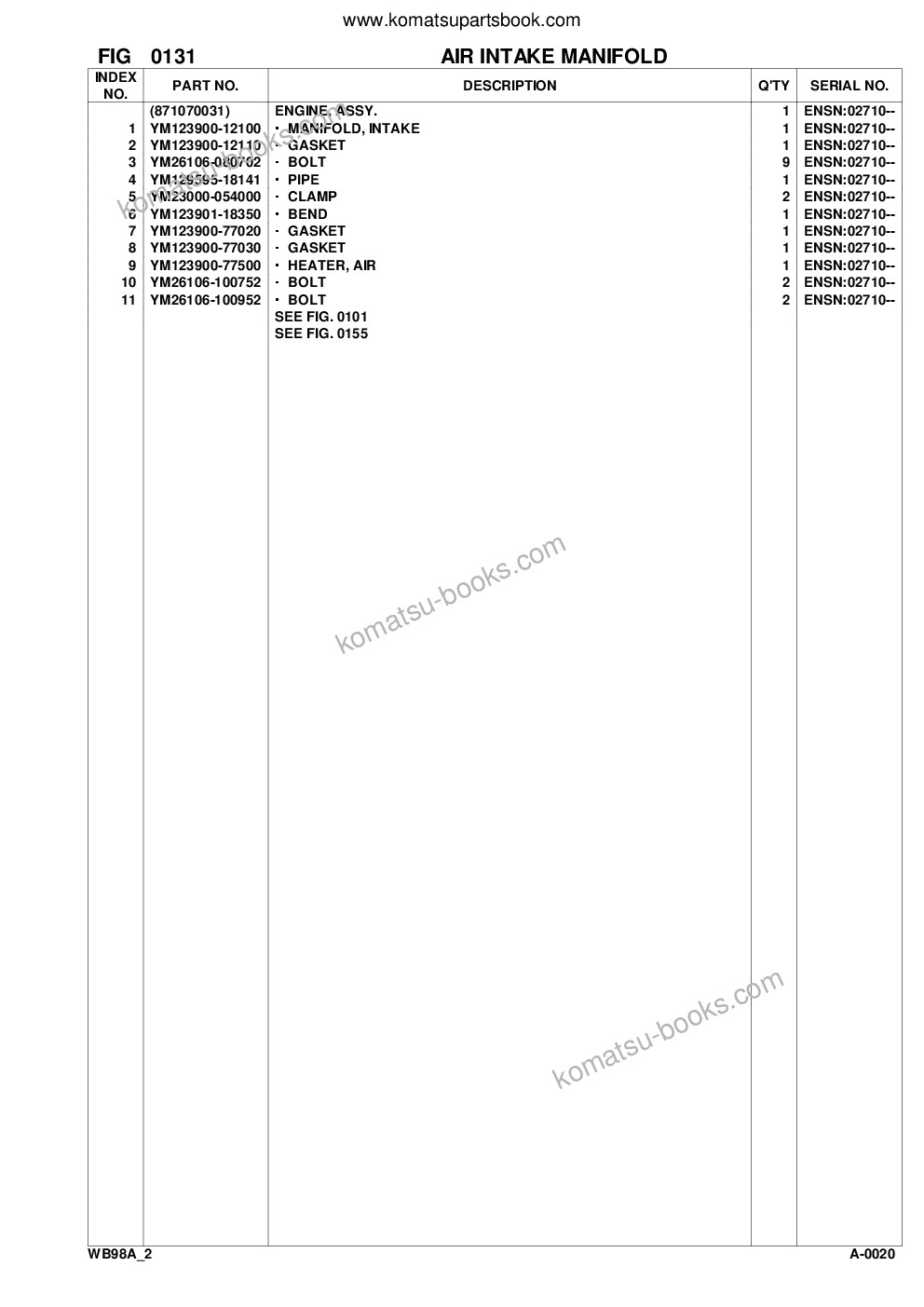 Komatsu wb98a-2 s/n wb98f20001-up Parts catalog cover Page 6