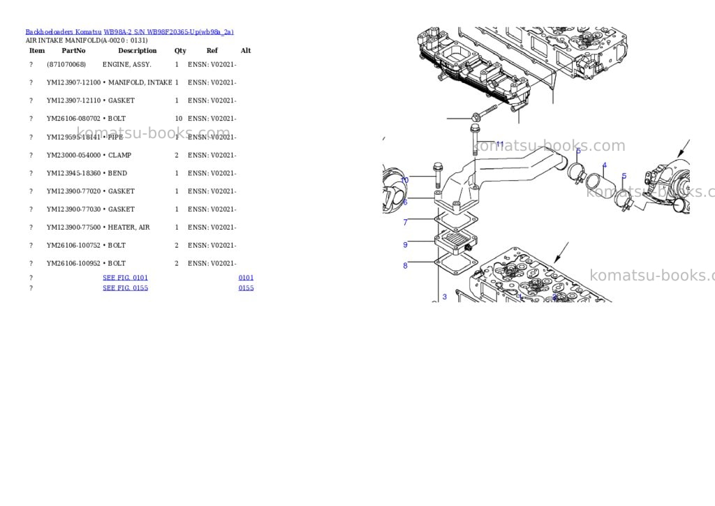 Komatsu wb98a-2 s/n wb98f20365-up Parts catalog cover