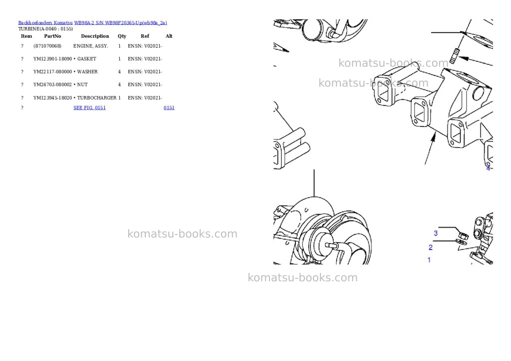 Komatsu wb98a-2 s/n wb98f20365-up Parts catalog cover Page 3