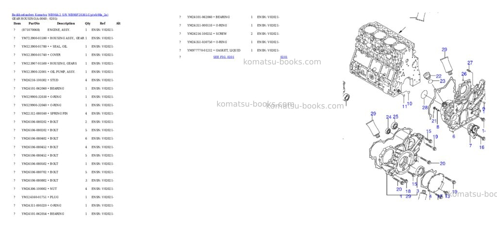 Komatsu wb98a-2 s/n wb98f20365-up Parts catalog cover Page 5