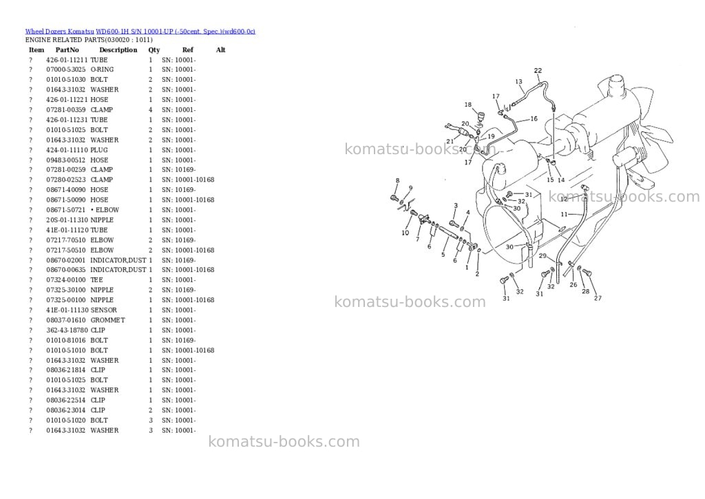 Komatsu wd600-1h s/n 10001-up -50cent. spec. Parts catalog cover