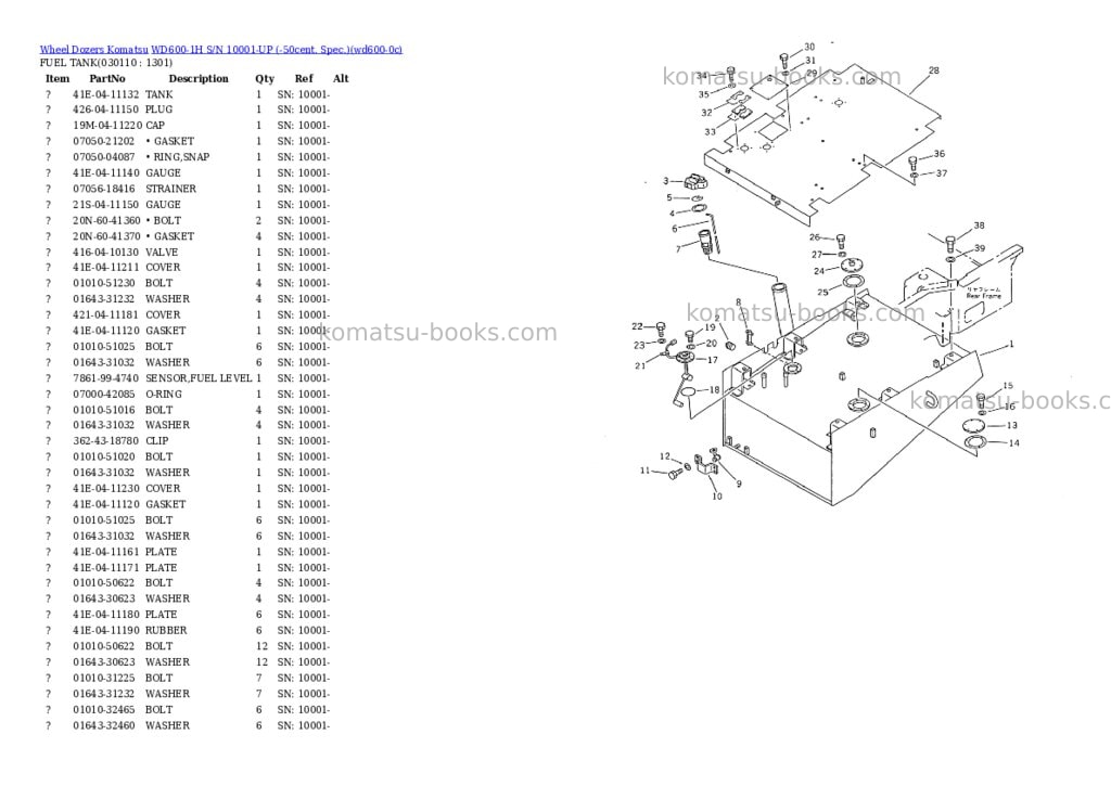 Komatsu wd600-1h s/n 10001-up -50cent. spec. Parts catalog cover Page 10