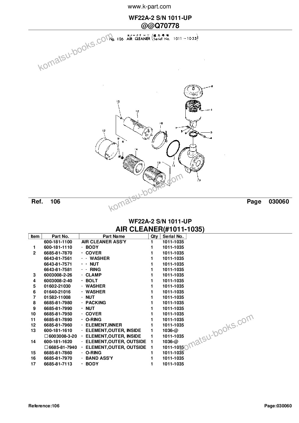 Komatsu wf22a-2 s/n 1011-up Parts catalog cover Page 10