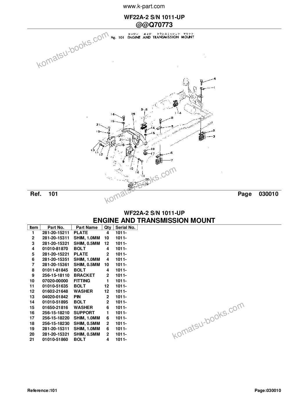 Komatsu wf22a-2 s/n 1011-up Parts catalog cover Page 3