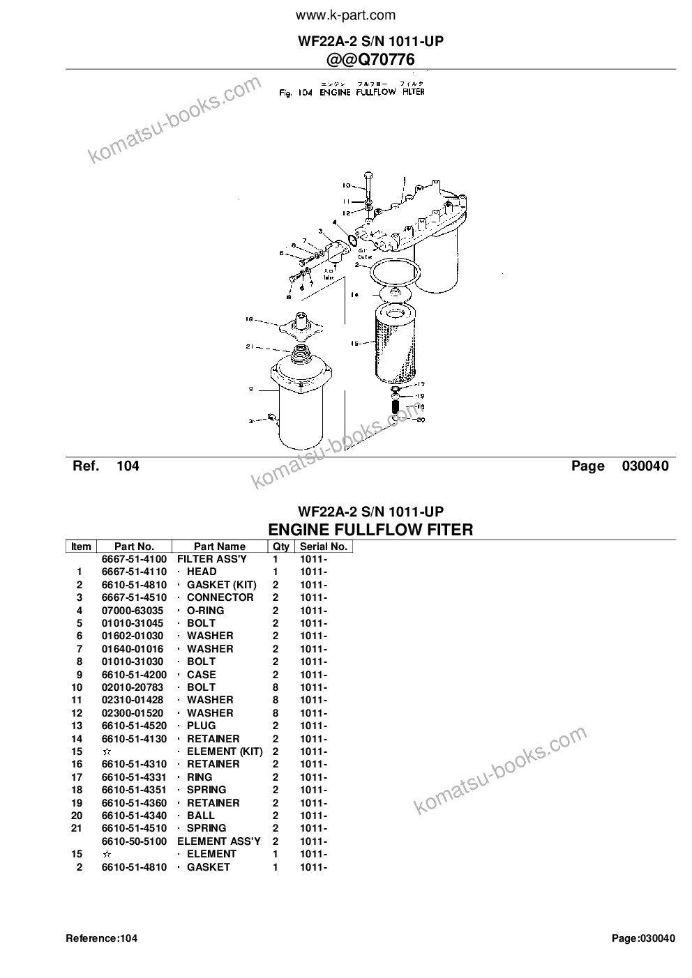 Komatsu wf22a-2 s/n 1011-up Parts catalog cover Page 7