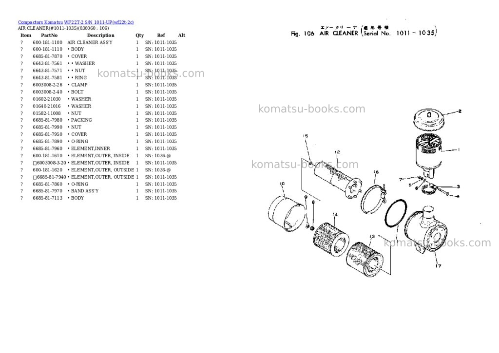 Komatsu wf22t-2 s/n 1011-up Parts catalog cover Page 5