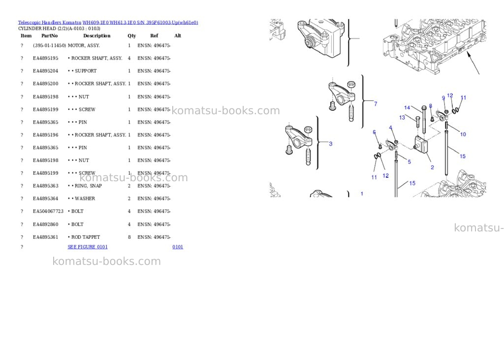 Komatsu wh609-1e0 wh613-1e0 s/n 395f61003-up Parts catalog cover