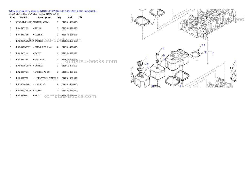 Komatsu wh609-1e0 wh613-1e0 s/n 395f61003-up Parts catalog cover Page 2