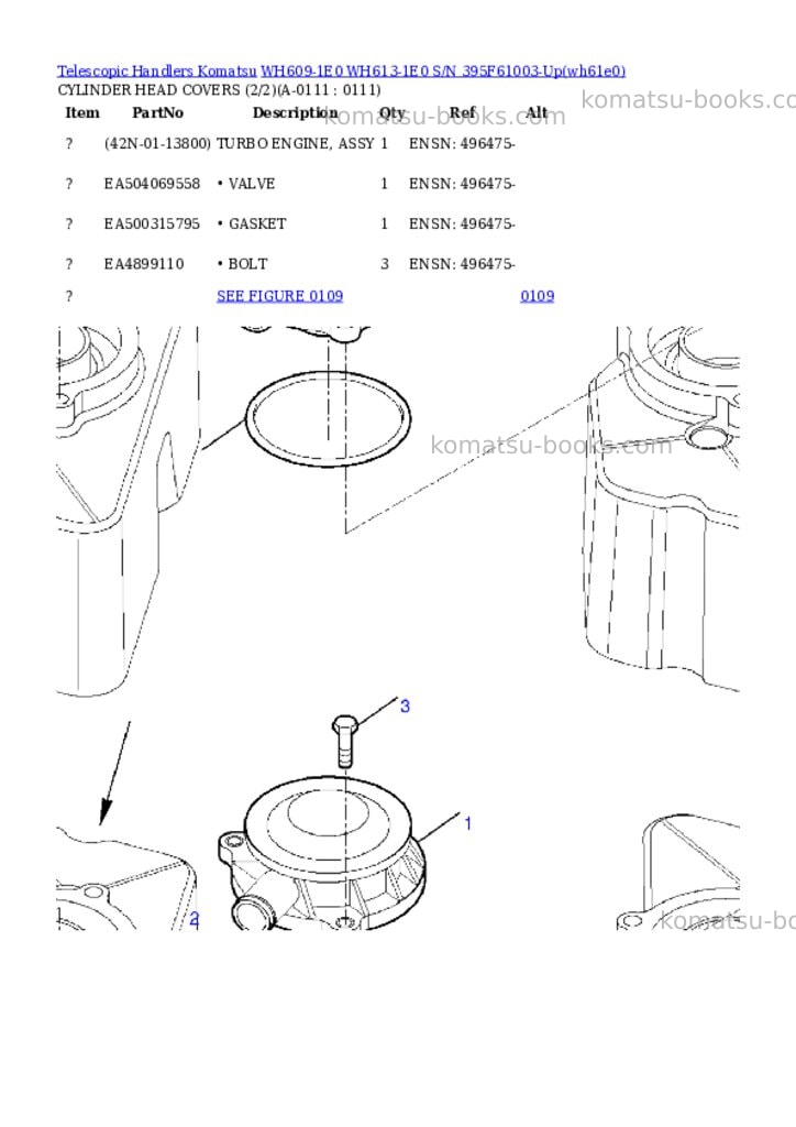Komatsu wh609-1e0 wh613-1e0 s/n 395f61003-up Parts catalog cover Page 3