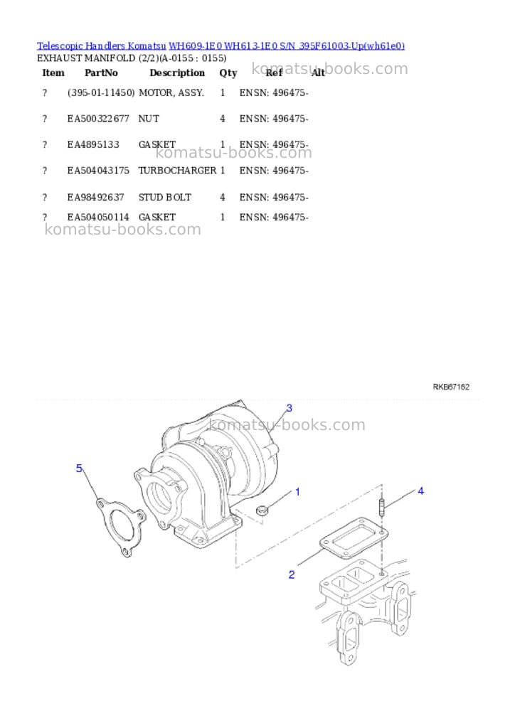Komatsu wh609-1e0 wh613-1e0 s/n 395f61003-up Parts catalog cover Page 6