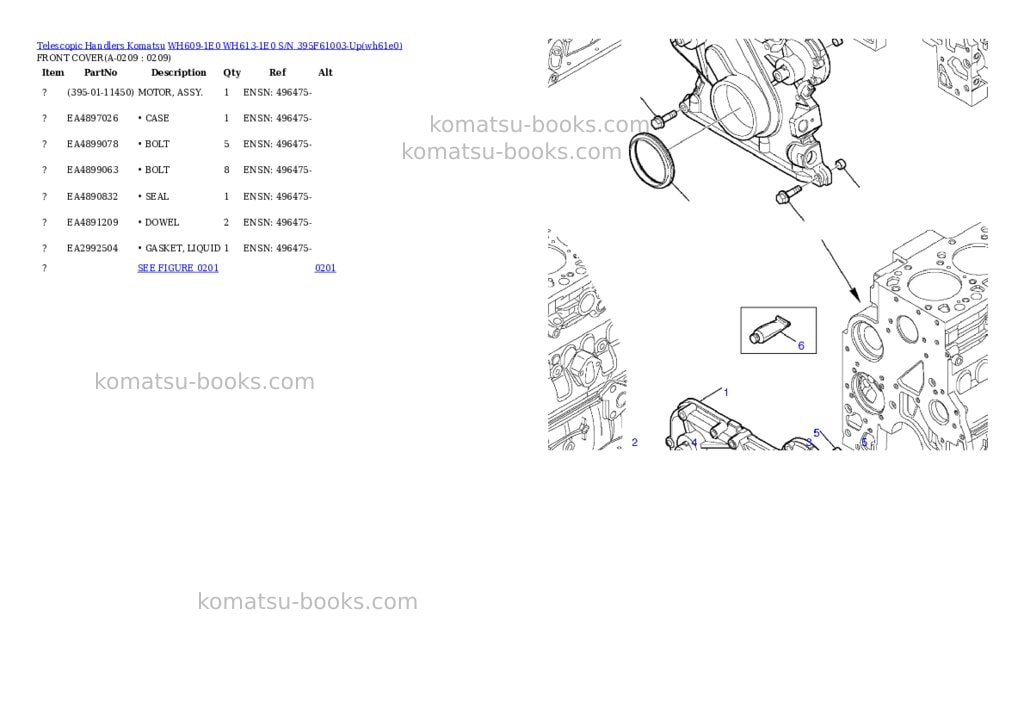 Komatsu wh609-1e0 wh613-1e0 s/n 395f61003-up Parts catalog cover Page 9