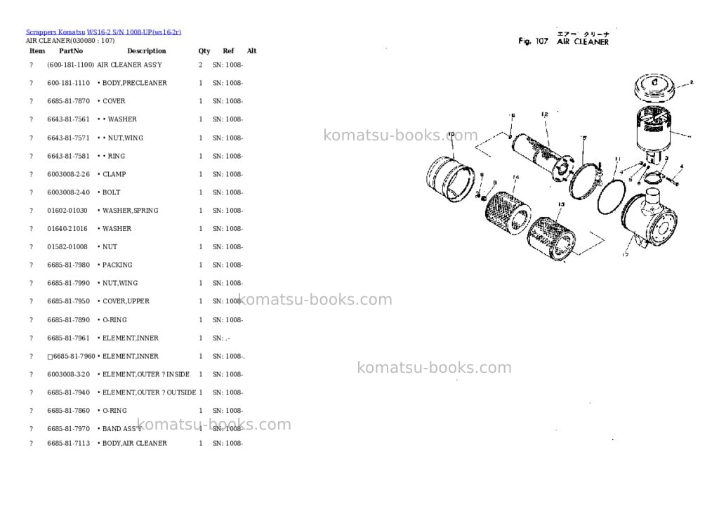 Komatsu ws16-2 s/n 1008-up Parts catalog cover Page 7 Komatsu ws16-2 s/n 1008-up Parts catalog cover Page 7