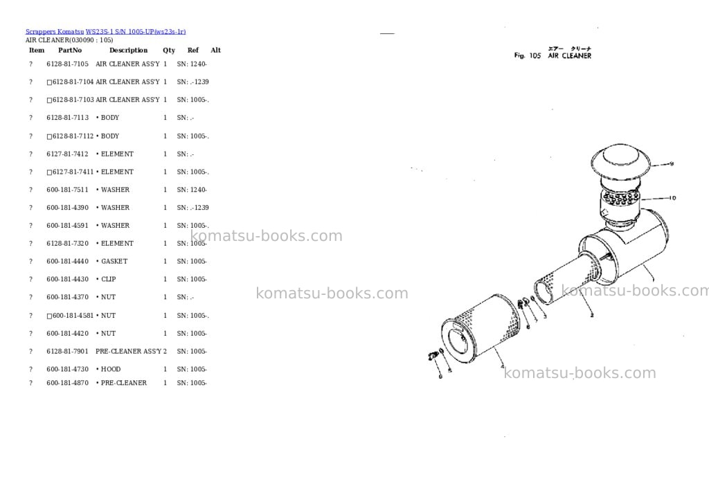 Komatsu WS23S-1 S/N 1005-UP Parts catalog cover Page 8