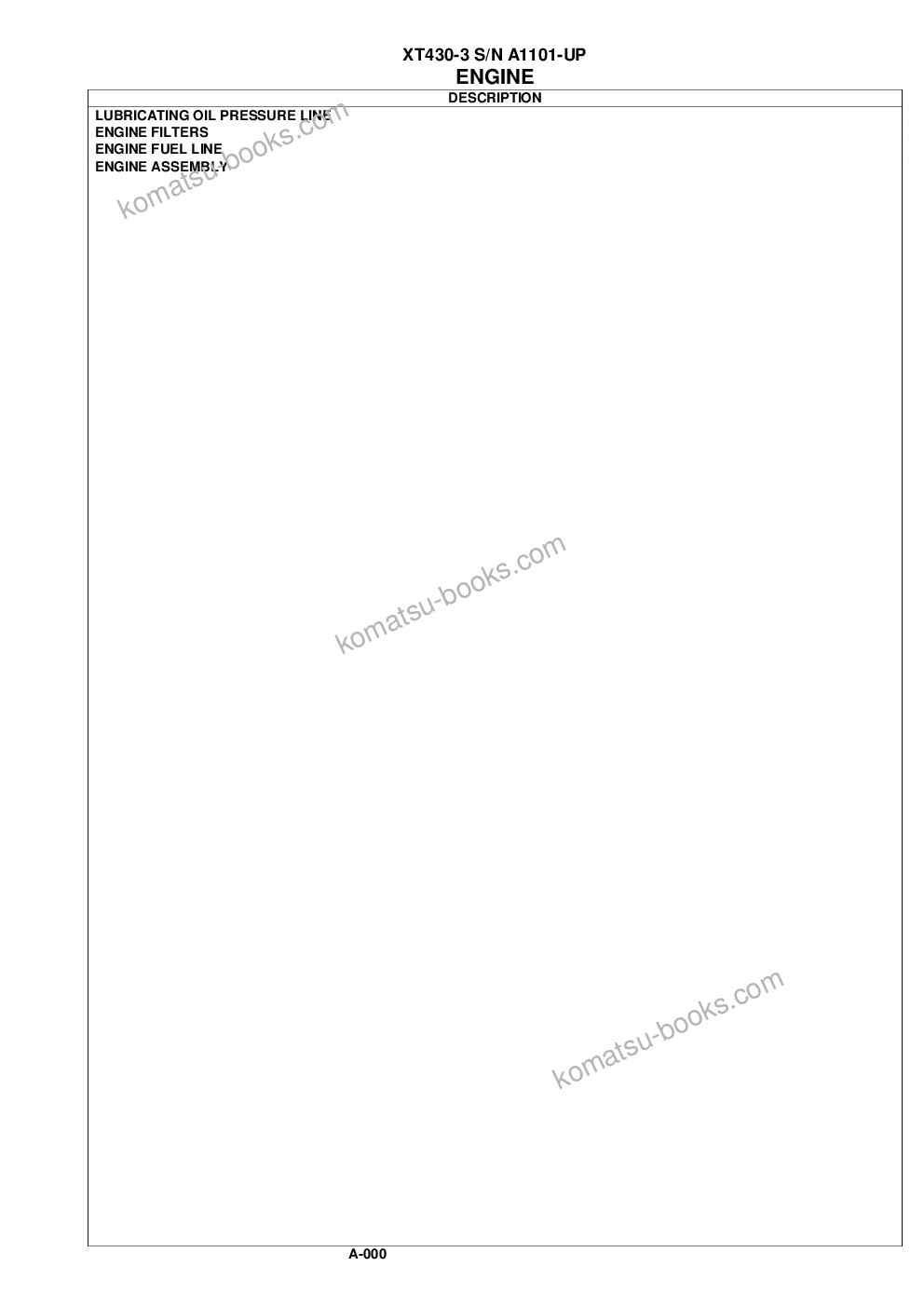 Komatsu xt430-3 s/n a1101-up Parts catalog cover Page 2 Komatsu xt430-3 s/n a1101-up Parts catalog cover Page 2