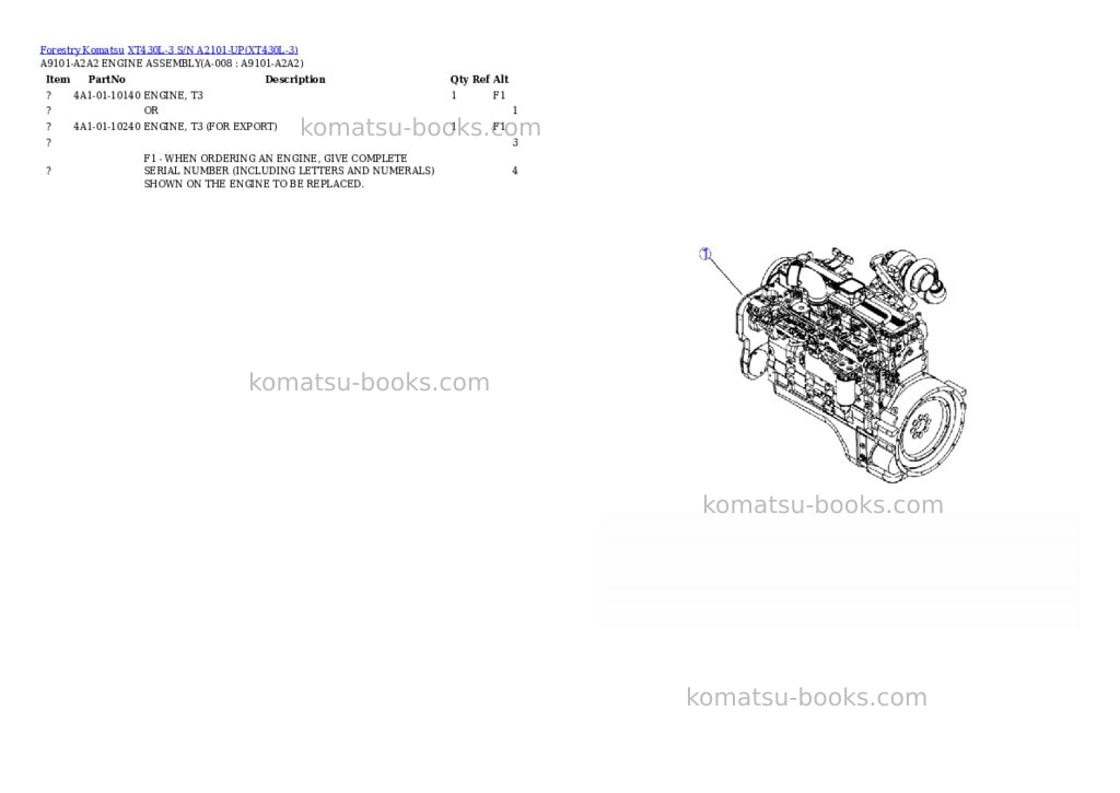 Komatsu xt430l-3 s/n a2101-up Parts catalog cover Page 3 Komatsu xt430l-3 s/n a2101-up Parts catalog cover Page 3