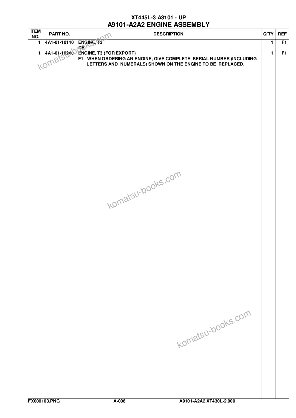 Komatsu xt445l-3 a3101 - up Parts catalog cover Page 8 Komatsu xt445l-3 a3101 - up Parts catalog cover Page 8