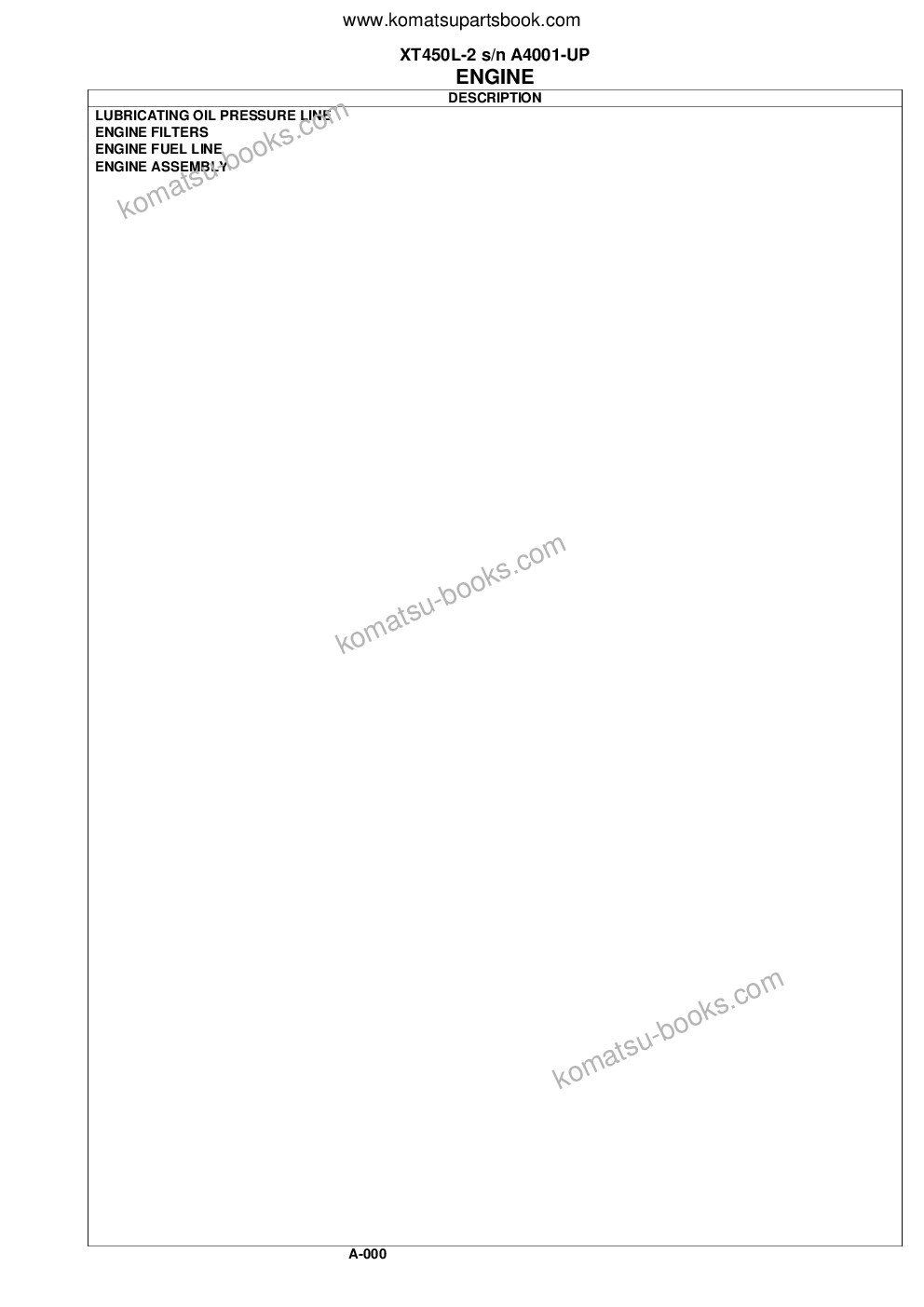 Komatsu xt450l-2 s/n a4001-up Parts catalog cover Page 2