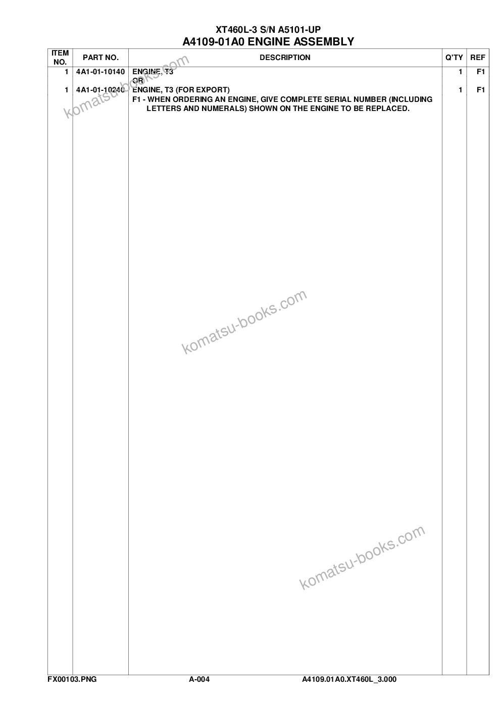 Komatsu xt460l-3 s/n a5101-up Parts catalog cover Page 6 Komatsu xt460l-3 s/n a5101-up Parts catalog cover Page 6