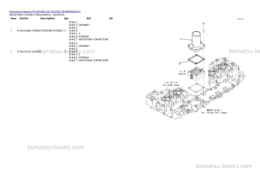 Komatsu PC200-8M0 S/N Y201001-UP Parts catalog cover Page 9 Komatsu PC200-8M0 S/N Y201001-UP Parts catalog cover Page 9